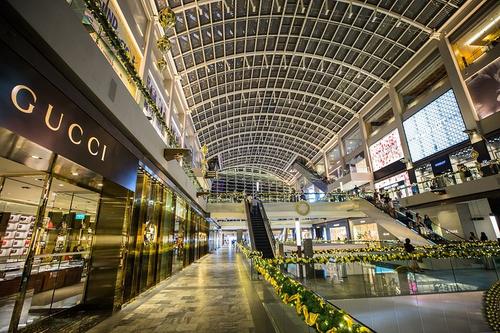 Singapore-Singapore The Shoppes at Marina Bay Sands is one of the largest luxury shopping malls in Singapore with a fully transparent design!